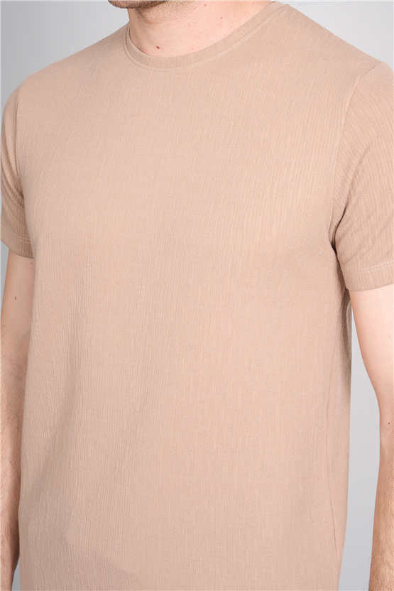 Çetinkaya Mentality 4544 Bisiklet Yaka Regular Modelli T-shirt Bej