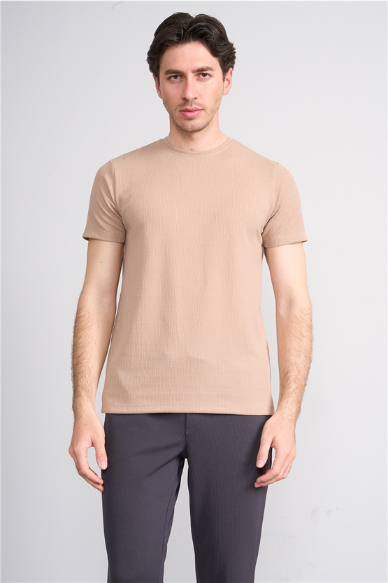Çetinkaya Mentality 4544 Bisiklet Yaka Regular Modelli T-shirt Bej
