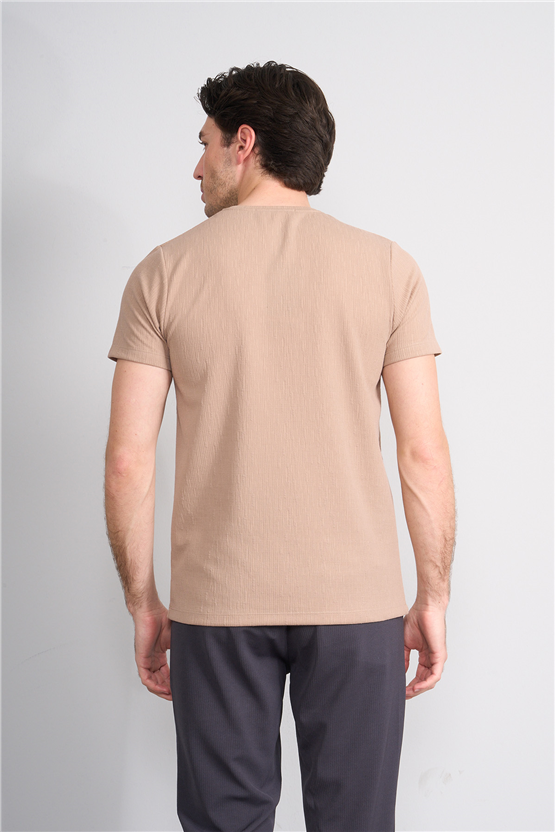Çetinkaya Mentality 4544 Bisiklet Yaka Regular Modelli T-shirt Bej