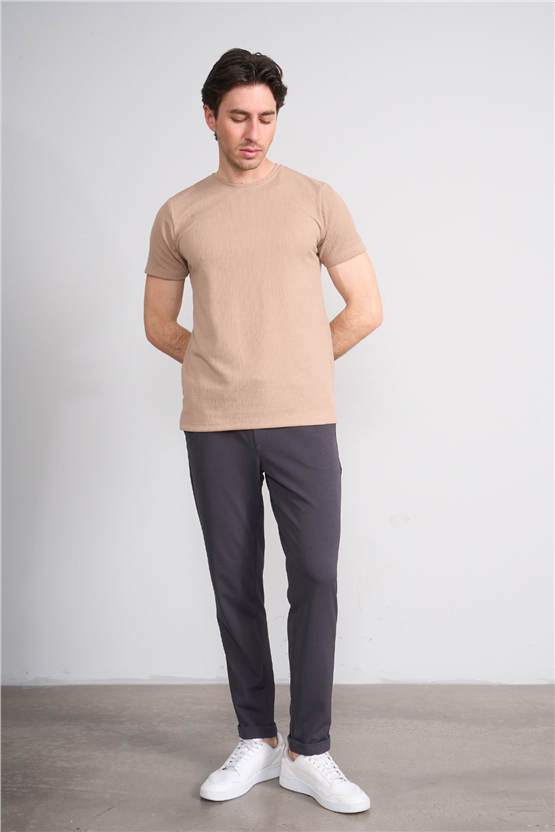 Çetinkaya Mentality 4544 Bisiklet Yaka Regular Modelli T-shirt Bej