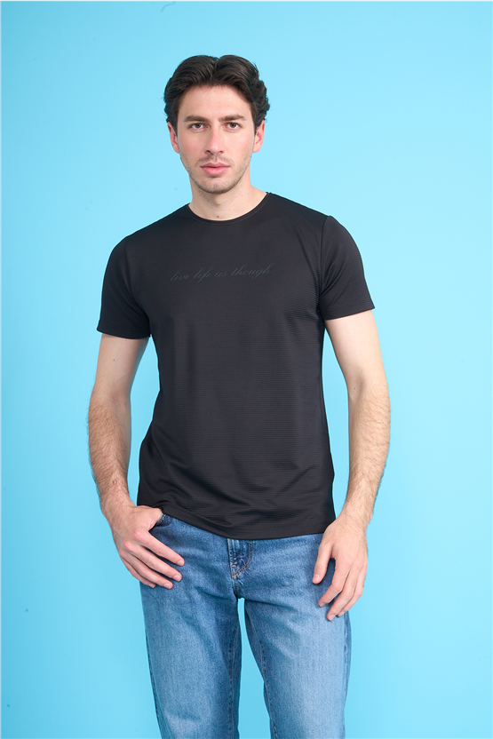 Çetinkaya Mentality 4545 Bisiklet Yaka Regular Baskılı T-shirt Siyah