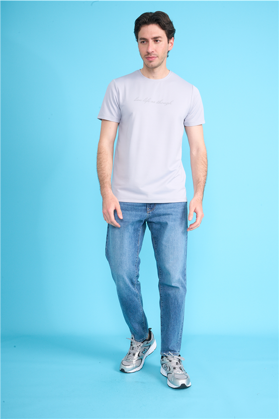 Çetinkaya Mentality 4545 Bisiklet Yaka Regular Baskılı T-shirt Gri