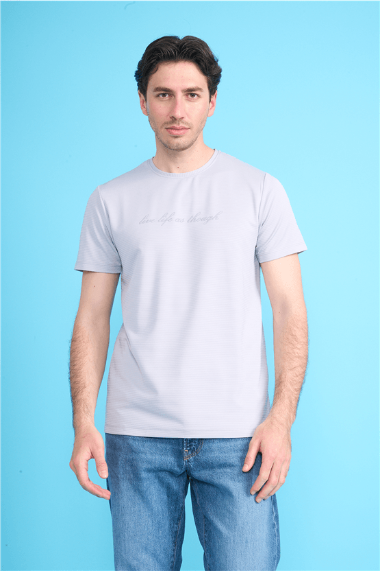 Çetinkaya Mentality 4545 Bisiklet Yaka Regular Baskılı T-shirt Gri