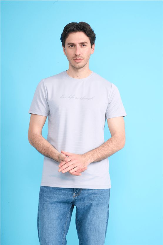 Çetinkaya Mentality 4545 Bisiklet Yaka Regular Baskılı T-shirt Gri