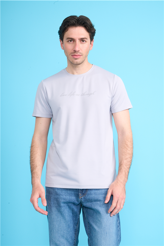 Çetinkaya Mentality 4545 Bisiklet Yaka Regular Baskılı T-shirt Gri