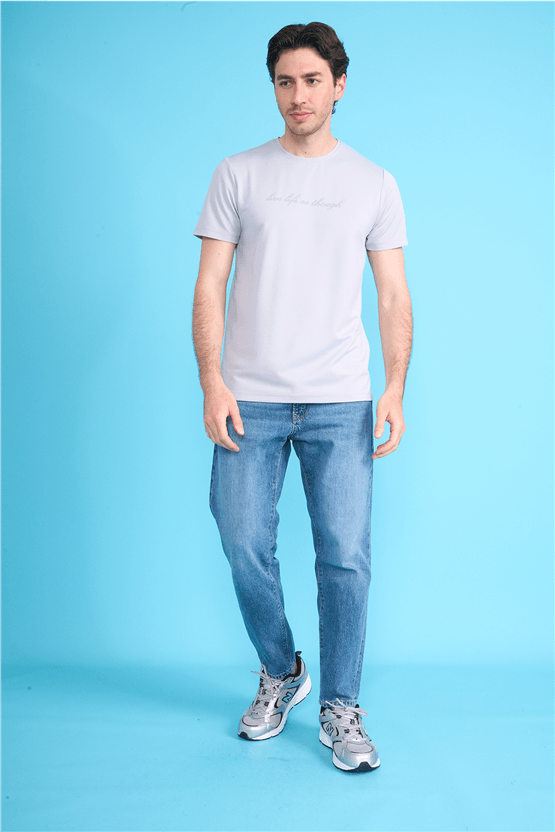 Çetinkaya Mentality 4545 Bisiklet Yaka Regular Baskılı T-shirt Gri