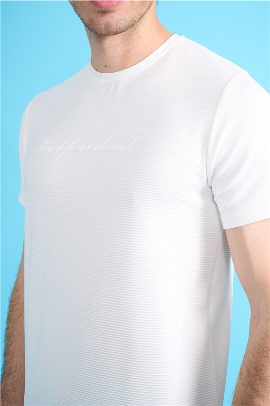 Çetinkaya Mentality 4545 Bisiklet Yaka Regular Baskılı T-shirt Beyaz
