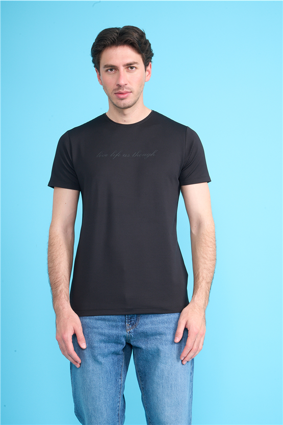 Çetinkaya Mentality 4545 Bisiklet Yaka Regular Baskılı T-shirt Siyah