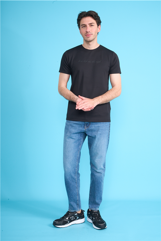 Çetinkaya Mentality 4545 Bisiklet Yaka Regular Baskılı T-shirt Siyah