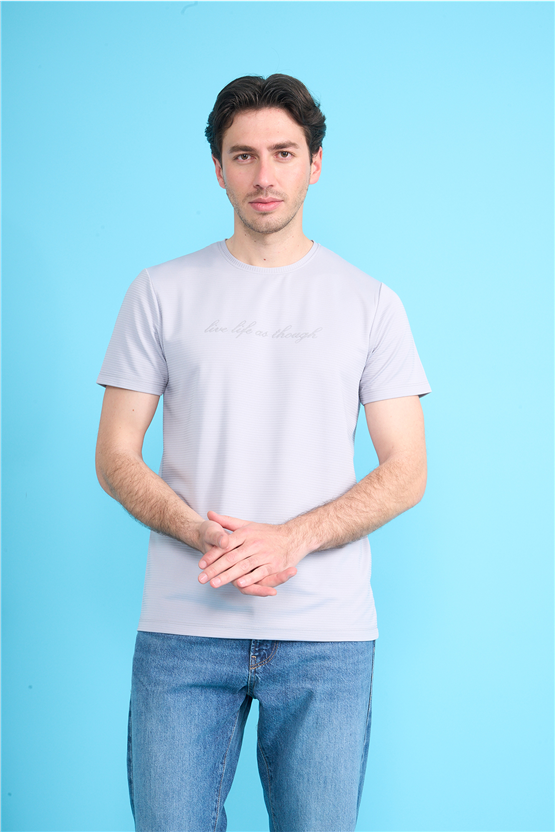 Çetinkaya Mentality 4545 Bisiklet Yaka Regular Baskılı T-shirt Gri