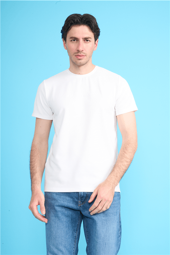 Çetinkaya Mentality 4545 Bisiklet Yaka Regular Baskılı T-shirt Beyaz