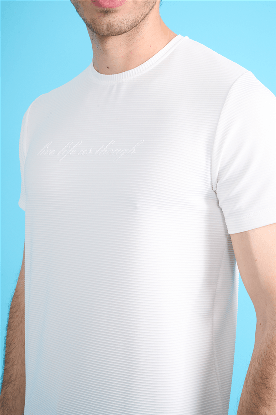 Çetinkaya Mentality 4545 Bisiklet Yaka Regular Baskılı T-shirt Beyaz