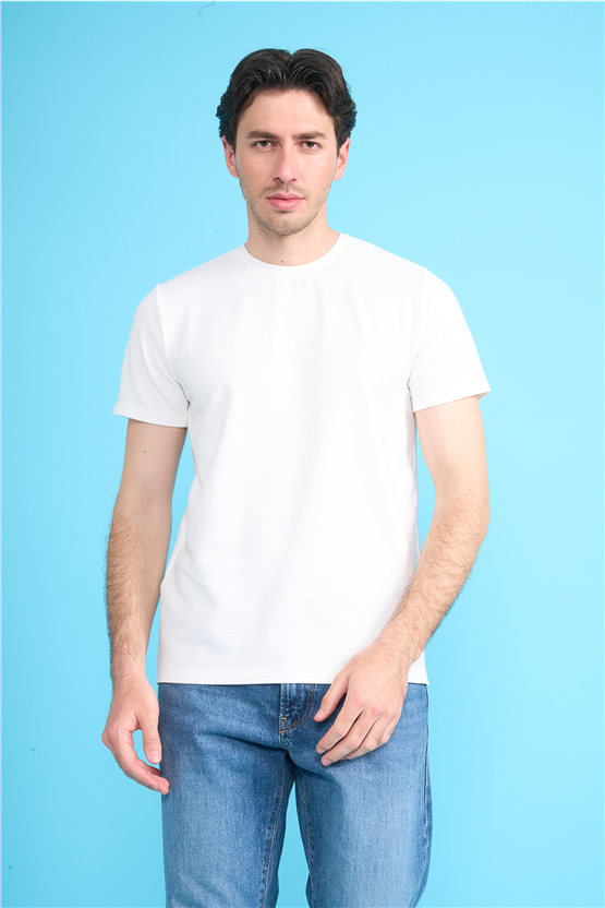 Çetinkaya Mentality 4545 Bisiklet Yaka Regular Baskılı T-shirt Beyaz