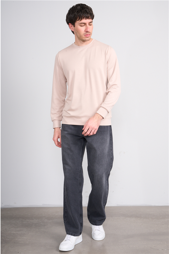 Çetinkaya Mentality 4546 Bisiklet Yaka Uzun Kol Regular T-shirt Bej