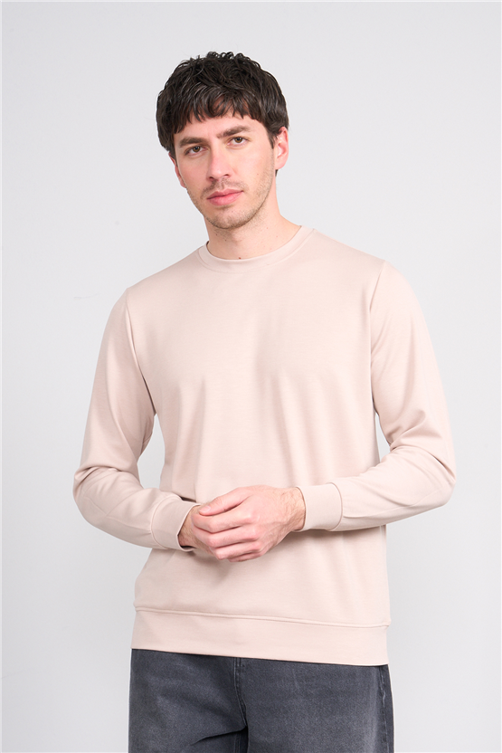 Çetinkaya Mentality 4546 Bisiklet Yaka Uzun Kol Regular T-shirt Bej