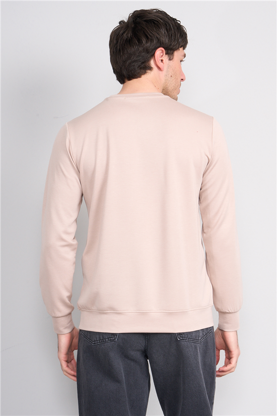 Çetinkaya Mentality 4546 Bisiklet Yaka Uzun Kol Regular T-shirt Bej