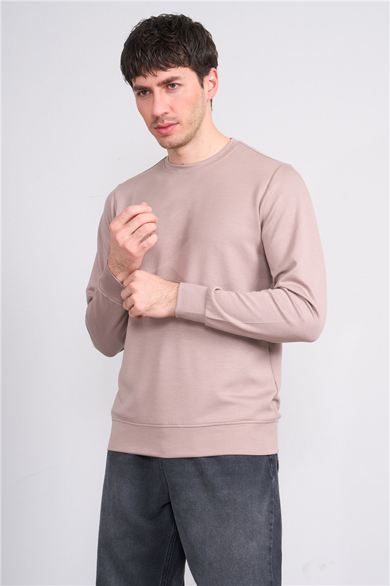 Çetinkaya Mentality 4546 Bisiklet Yaka Uzun Kol Regular T-shirt Vizon