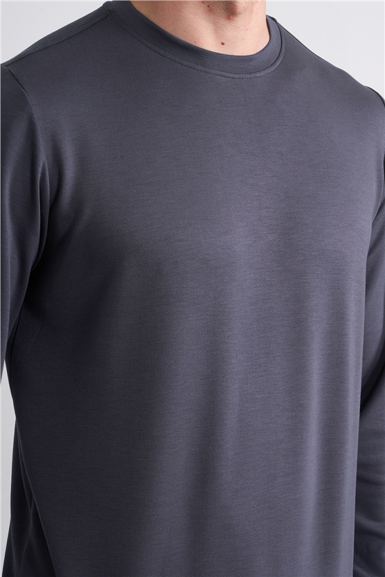 Çetinkaya Mentality 4546 Bisiklet Yaka Uzun Kol Regular T-shirt Antrasit