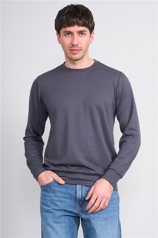 Çetinkaya Mentality 4546 Bisiklet Yaka Uzun Kol Regular T-shirt Antrasit