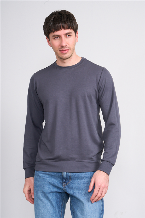 Çetinkaya Mentality 4546 Bisiklet Yaka Uzun Kol Regular T-shirt Antrasit