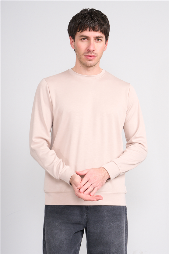 Çetinkaya Mentality 4546 Bisiklet Yaka Uzun Kol Regular T-shirt Bej