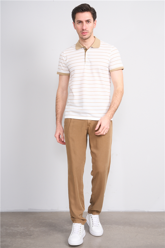Çetinkaya Mentality 4553 Polo Yaka Regular Çizgili T-shirt Beyaz-Taş
