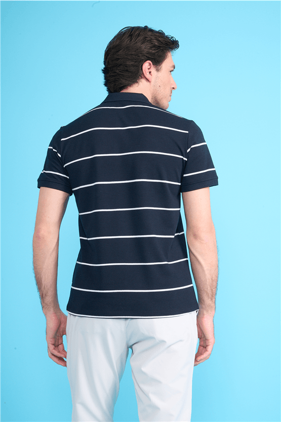 Çetinkaya Mentality 4554 Polo Yaka Regular Çizgili T-shirt Lacivert