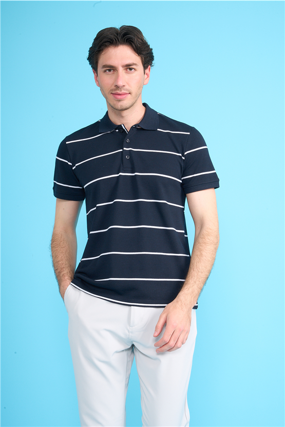 Çetinkaya Mentality 4554 Polo Yaka Regular Çizgili T-shirt Lacivert