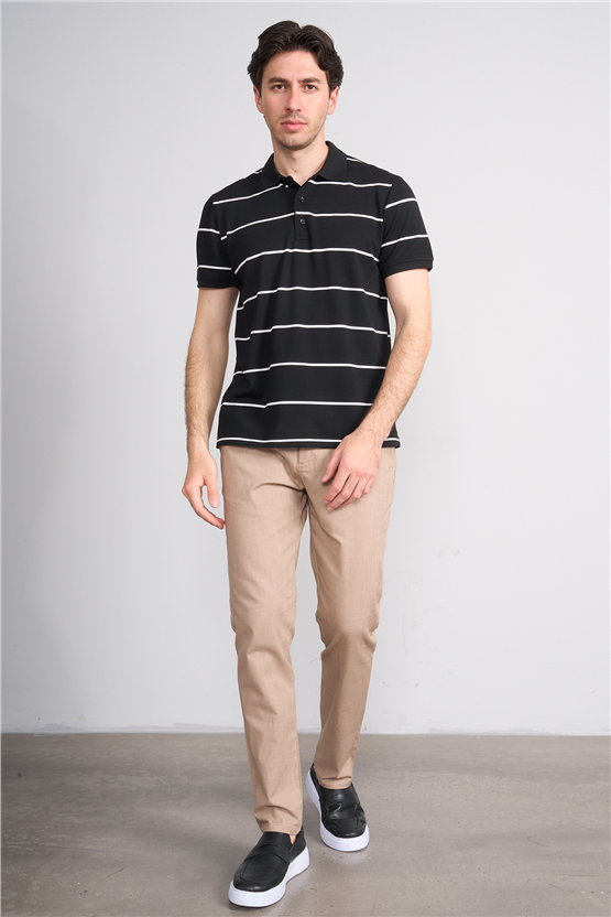 Çetinkaya Mentality 4554 Polo Yaka Regular Çizgili T-shirt Siyah