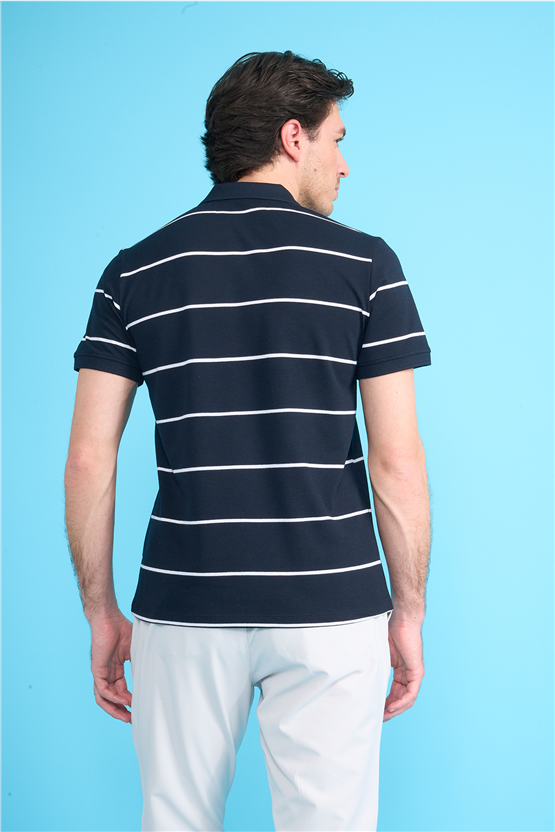 Çetinkaya Mentality 4554 Polo Yaka Regular Çizgili T-shirt Lacivert
