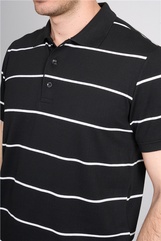 Çetinkaya Mentality 4554 Polo Yaka Regular Çizgili T-shirt Siyah