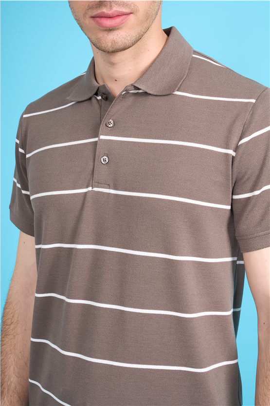 Çetinkaya Mentality 4554 Polo Yaka Regular Çizgili T-shirt Kahve