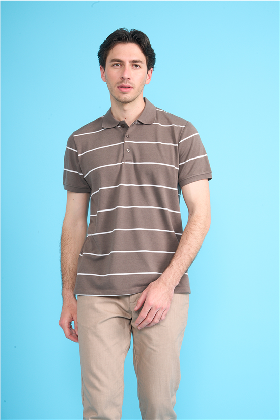 Çetinkaya Mentality 4554 Polo Yaka Regular Çizgili T-shirt Kahve