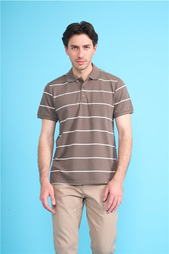 Çetinkaya Mentality 4554 Polo Yaka Regular Çizgili T-shirt Kahve