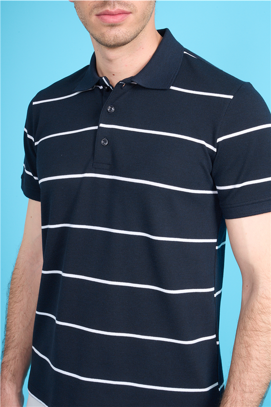 Çetinkaya Mentality 4554 Polo Yaka Regular Çizgili T-shirt Lacivert