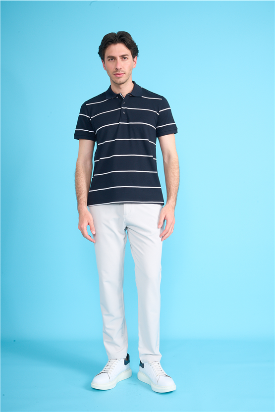 Çetinkaya Mentality 4554 Polo Yaka Regular Çizgili T-shirt Lacivert