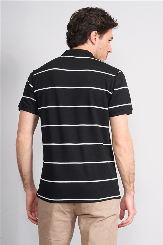 Çetinkaya Mentality 4554 Polo Yaka Regular Çizgili T-shirt Siyah