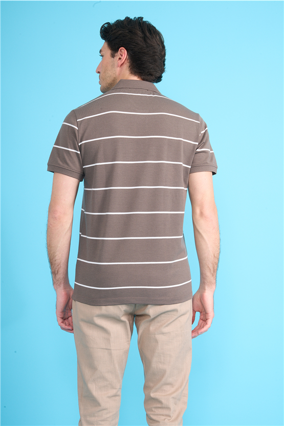 Çetinkaya Mentality 4554 Polo Yaka Regular Çizgili T-shirt Kahve