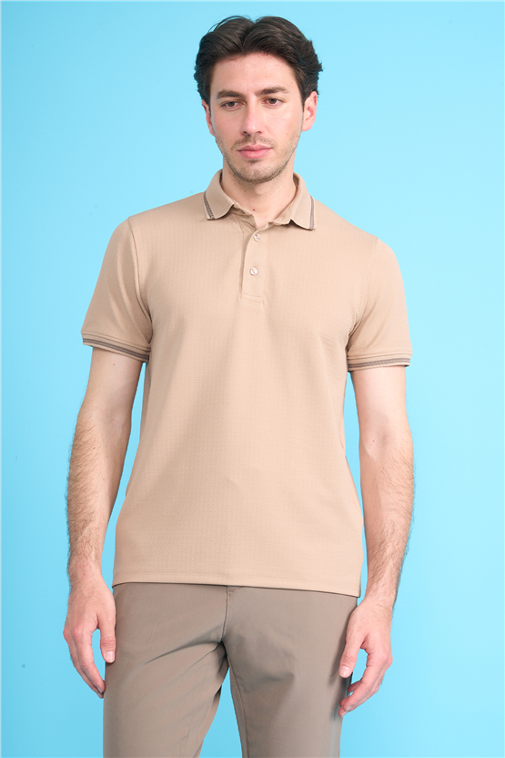 Çetinkaya Mentality 4555 Polo Yaka Regular Modelli T-shirt Bej