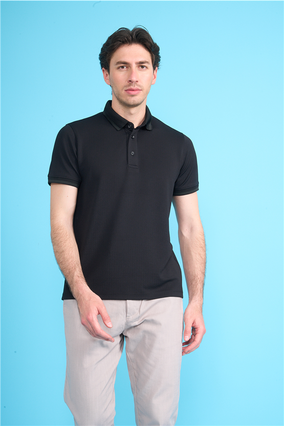 Çetinkaya Mentality 4555 Polo Yaka Regular Modelli T-shirt Siyah