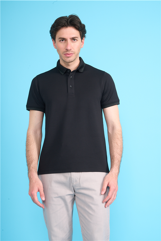 Çetinkaya Mentality 4555 Polo Yaka Regular Modelli T-shirt Siyah