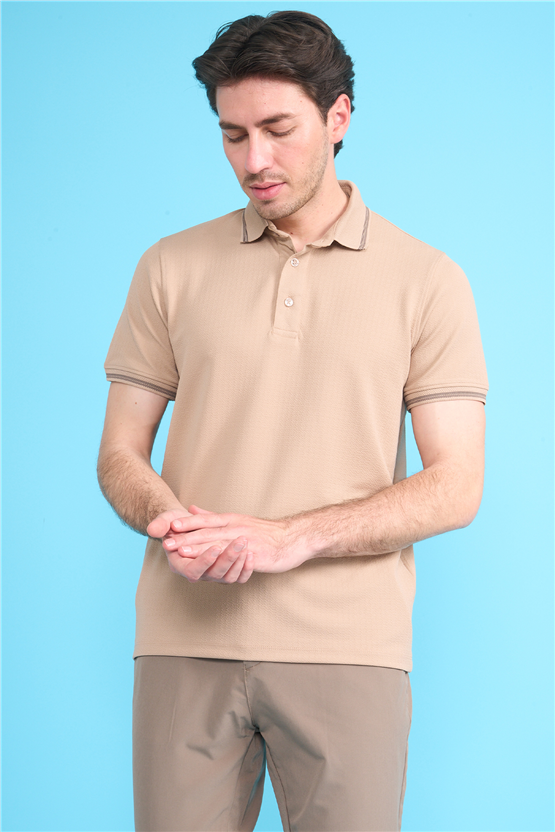 Çetinkaya Mentality 4555 Polo Yaka Regular Modelli T-shirt Bej