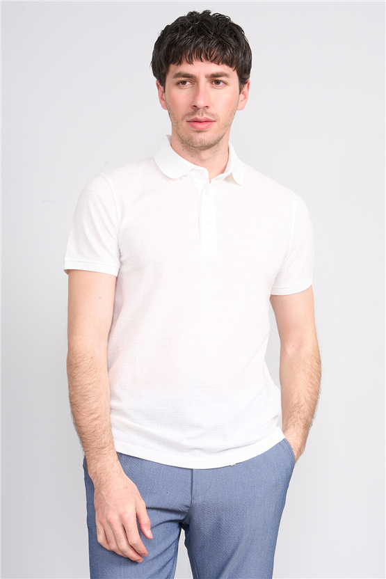 Çetinkaya Mentality 4556 Polo Yaka Regular Modelli T-shirt Beyaz