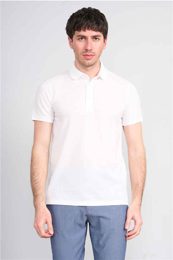 Çetinkaya Mentality 4556 Polo Yaka Regular Modelli T-shirt Beyaz