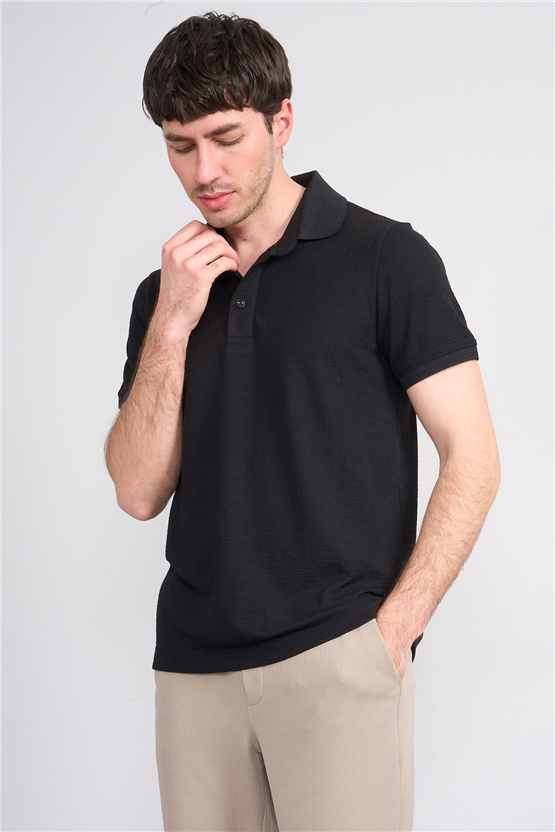 Çetinkaya Mentality 4556 Polo Yaka Regular Modelli T-shirt Siyah