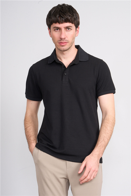 Çetinkaya Mentality 4556 Polo Yaka Regular Modelli T-shirt Siyah