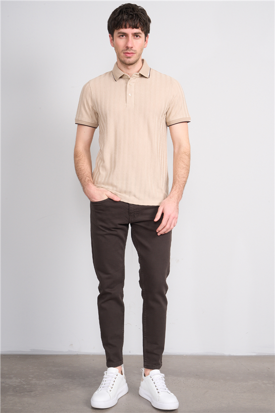 Çetinkaya Mentality 4562 Polo Yaka Regular Modelli T-shirt Taş