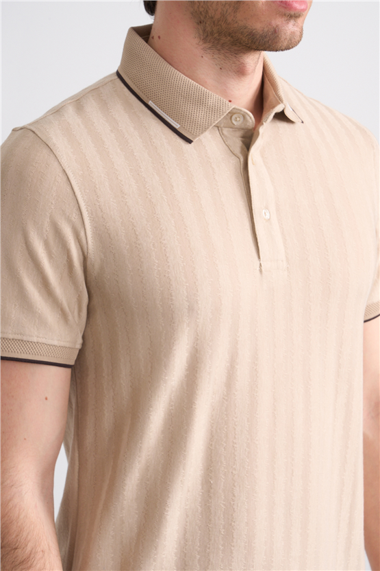 Çetinkaya Mentality 4562 Polo Yaka Regular Modelli T-shirt Taş