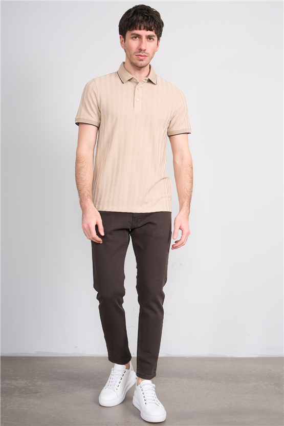 Çetinkaya Mentality 4562 Polo Yaka Regular Modelli T-shirt Taş