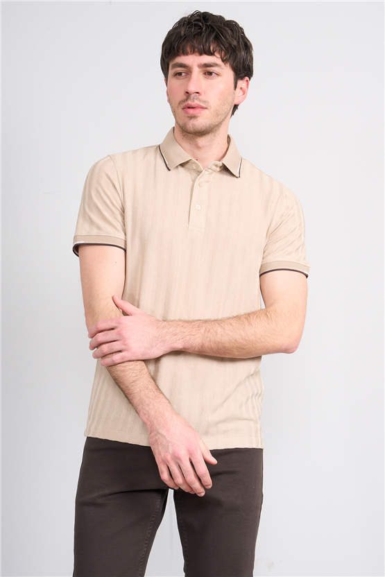 Çetinkaya Mentality 4562 Polo Yaka Regular Modelli T-shirt Taş